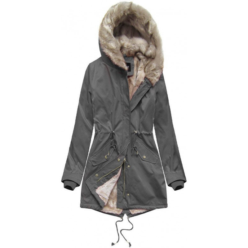 DARK GRAY FUR PARKA (B508) striukė getstyle