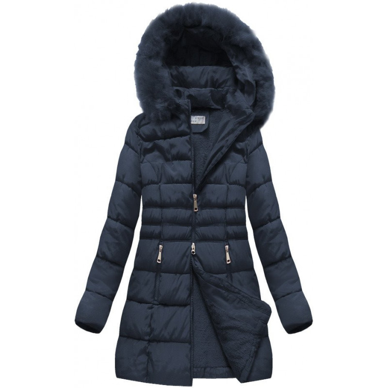 QUILTED HOODED JACKET NAVY BLUE (B1053-30) striukė QUILTED HOODED JACKET NAVY BLUE (B1053-30) striukė