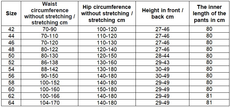 size chart regular fit